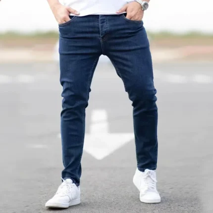Spring Mens Black Blue Pants Pure Color Stretch Jeans Street Casual Slim