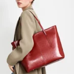 BURMINSA Large Genuine Leather Tote Bag Women Vintage Cowhide Shoulder Bag Laptop - Image 4