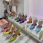 2026 Spring Autumn EU US Satin Slingback Women Sandals Pointed Flared Heels Sun