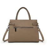 Minimalist Litchi Grain Cow Leather Tote Bag Ladies Metal Decor Top Handle - Image 2