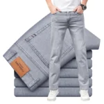Summer Thin Men's Elastic Cotton Jeans Fashion Gray Comfortable Business