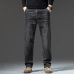 Men's Winter Fleece Thicken Lightweight Business Straight Leg Jeans - Image 6