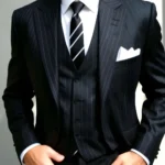 Elegant Men's Suits Luxury Stylish Black Pinstriped 3 Piece Suit for Men Wedding - Image 3