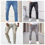 New men's jeans elastic slim fit pants street wear classic ripped cat whiskers casual