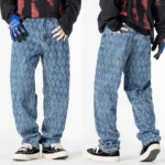 OUSSYU Brand Berkeley Lightning Pattern Baggy Men's Jeans Wide Leg Washed - Image 6