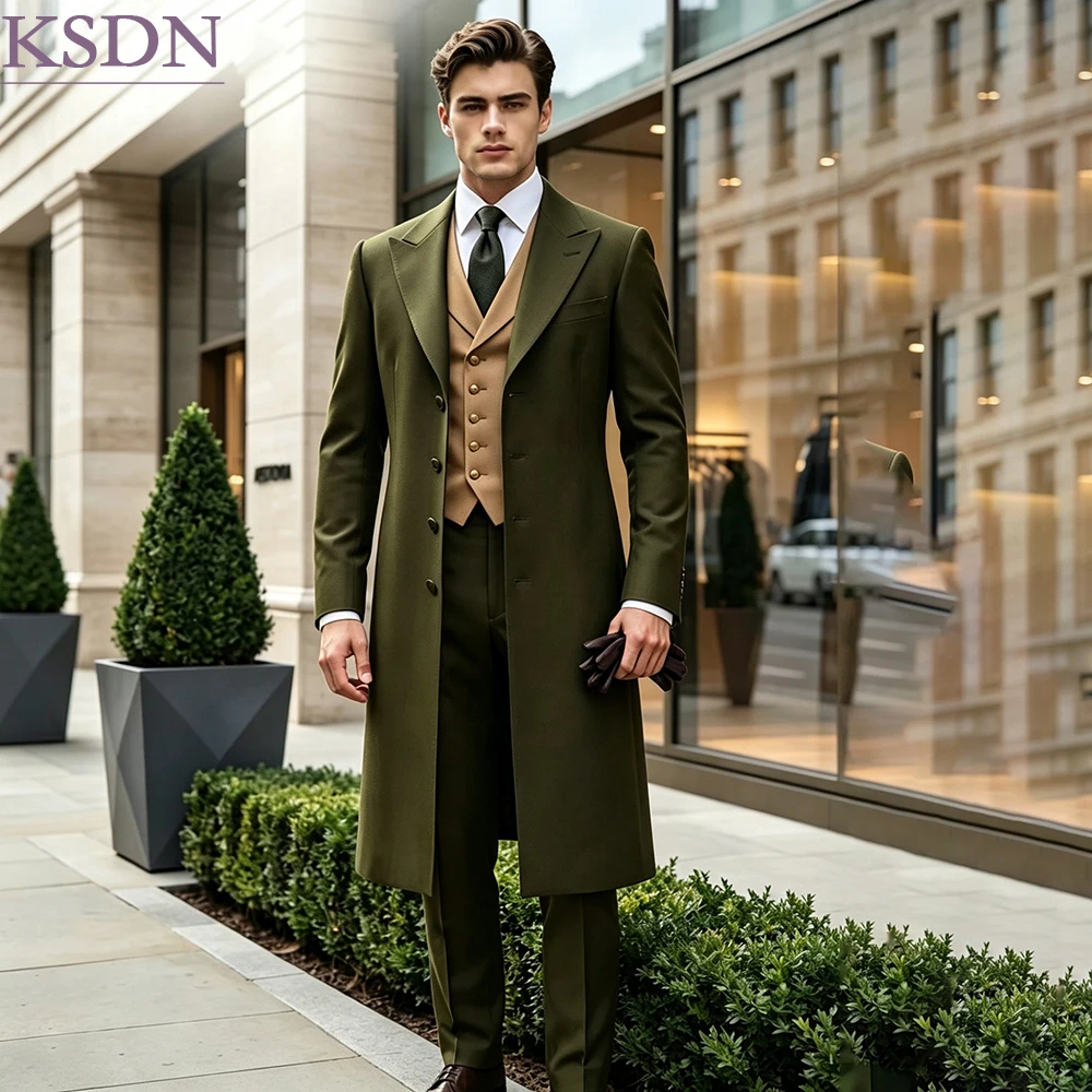 kf-S37987b6f97fe473686736f43bd19b576S Luxury Men's Suits 3 Piece Jacket Pants Vest Tuxedos Elegant Single - Image 1