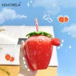 Summer Cute Strawberry Cup With Straw Creative Clear New Plastic