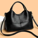 Vintage Faux Leather Tote Bag Fashionable Women's Shoulder Bag Top Handles
