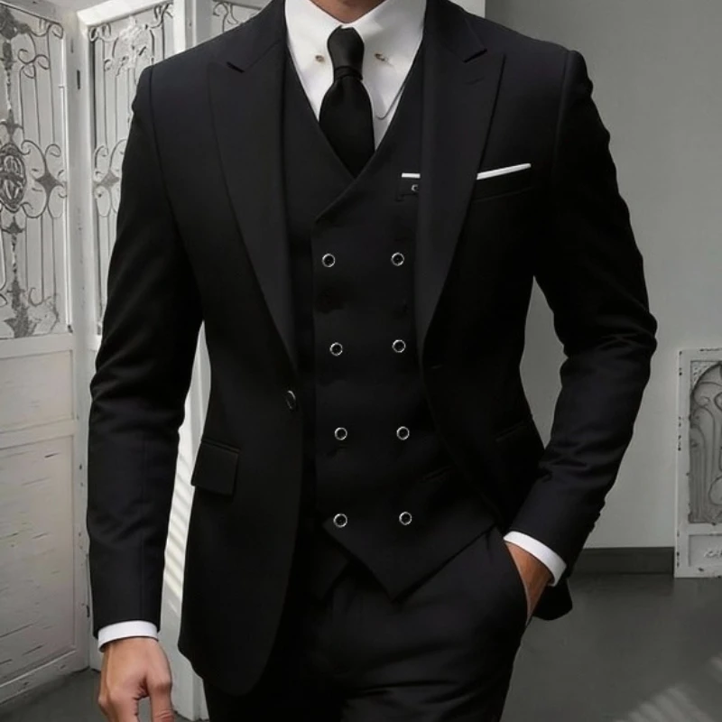 kf-S3bdf8d667e4e4338b23a2341f1709107T Men's Classic 3-Piece Suit Set - Slim Fit Notched Lapel Blazer with Vest & Pants - Image 1
