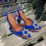 2026 Spring Autumn EU US Satin Slingback Women Sandals Pointed Flared Heels Sun - Image 5