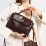 Genuine Leather Top Handle Crossbody Bag for Women Vintage Oil Wax Leather - Image 4