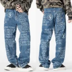 OUSSYU Brand Berkeley Lightning Pattern Baggy Men's Jeans Wide Leg Washed - Image 3