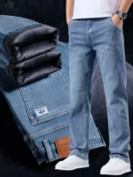 Men's Winter Fleece Thicken Lightweight Business Straight Leg Jeans - Image 2