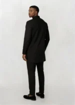 Men African 2‑Piece Suit Black Mandarin Collar Oblique Silver Button Jacket Pants - Image 3