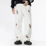 OUSSYU Brand Berkeley Lightning Pattern Baggy Men's Jeans Wide Leg Washed - Image 5