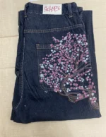 Vintage Low Waist Hip Hop Cherry Blossom Embroidered Jeans Wide Leg Trousers Y2K - Image 5