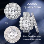 Newshe 2Pcs 925 Silver Wedding Rings Set for Women Halo Princess Cut White Cubic - Image 2