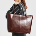 BURMINSA Large Genuine Leather Tote Bag Women Vintage Cowhide Shoulder Bag Laptop