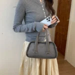 Retro Crocodile Textured Mini Boston Handbags For Women Dual Straps Commuter Shoulder - Image 4