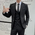 Solid Color Suit Men's Fashionable Gentleman Business Banquet Korean-style Formal Dress - Image 2