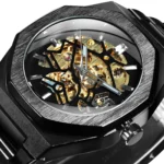WINNER Black Gold Skeleton Mechanical Watches for Men Fashion irregular