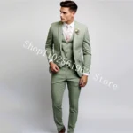 3 Pieces Male Suits Green Elegant Wedding Suits For Men Formal Best Men Blazer Slim Fit - Image 2