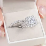 Newshe 2Pcs 925 Silver Wedding Rings Set for Women Halo Princess Cut White Cubic - Image 5