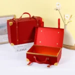 1 Pcs Blue Gift Box with Leather Handle Solid Color Business Portable Cardboard