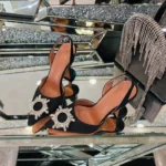 2026 Spring Autumn EU US Satin Slingback Women Sandals Pointed Flared Heels Sun - Image 6