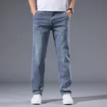 Men's Winter Fleece Thicken Lightweight Business Straight Leg Jeans - Image 5