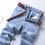 Spring Men's Light Blue Slim Jeans Stylish Casual Stretch Fabric DenimGray - Image 6