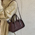 Retro Crocodile Textured Mini Boston Handbags For Women Dual Straps Commuter Shoulder - Image 5
