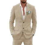 High Quality Linen Suits for Men Two Piece Formal Notch Lapel Single Breasted Male Suit