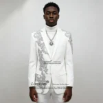 High End Crystal Jewelry Men Suits Notch Lapel Applique Groom Male Blazers 2 Pieces Sets