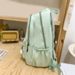 Solid Nylon Backpack, Cute Simple School Bag with Multi Pockets & Pendant - Image 5