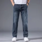 Men's Winter Fleece Thicken Lightweight Business Straight Leg Jeans - Image 4