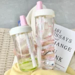 500/850ML Bow Straw Water Bottles For Girls Cute Plastic Drinking Water - Image 3
