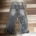 Mens Jeans Y2K Vintage Streetwear Black Gray Wide Leg Denim Pants Abstract Print - Image 2