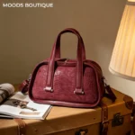 Retro Crocodile Textured Mini Boston Handbags For Women Dual Straps Commuter Shoulder
