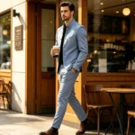 Men's Linen Stand Collar Suit 2-Piece Blazer & Pants Set Slim Fit Business Casual - Image 4
