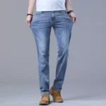 Spring Men's Light Blue Slim Jeans Stylish Casual Stretch Fabric DenimGray - Image 3