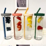 Plastic Water Bottle Portable with Straw Fruit Infuser Tea Juice Cup Fitness