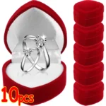 1/10pcs Velvet Red Heart Shaped Jewelry Box Ring Case Earring Display Cases Holder