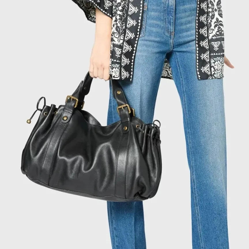 kf-S8cc5548c3b4e43f0974a7fc0b5c35a6aG Fashion Large Capacity Ruched Tote Bag Designer Drawsting Women Handbags Luxury - Image 1