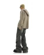 Men Jeans Denim Flare Pants Floor Length Pant Splice High Waist Irregularity Loose - Image 5