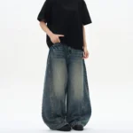 2025 Spring New Men's Jeans Oversized Wide Leg Pants Loose Vintage Patchwork - Image 2