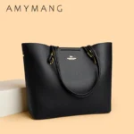 High Quality Brand Solid Color Handbag Soft PU Leather Shoulder Bags for Women Large