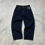 Vintage Low Waist Hip Hop Cherry Blossom Embroidered Jeans Wide Leg Trousers Y2K - Image 4