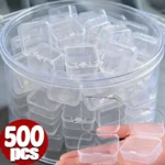 200pcs Mini Square Storage Box Transparent Plastic Flip