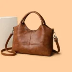 Vintage Faux Leather Tote Bag Fashionable Women's Shoulder Bag Top Handles - Image 2